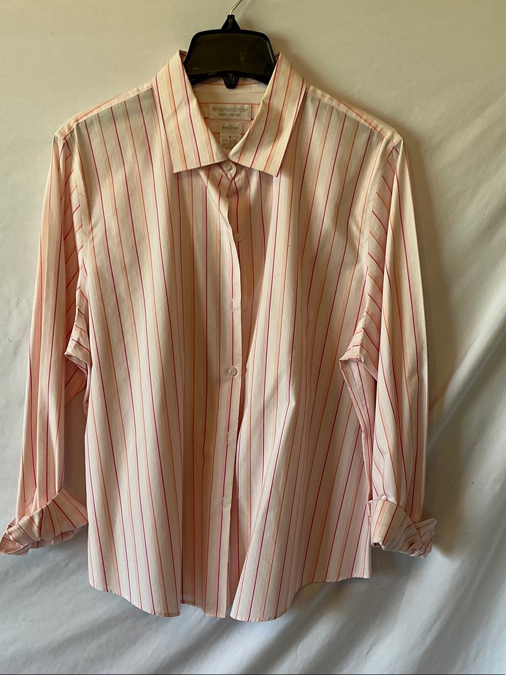 Worthington Pink Orange and White Striped Button-Down Shirt